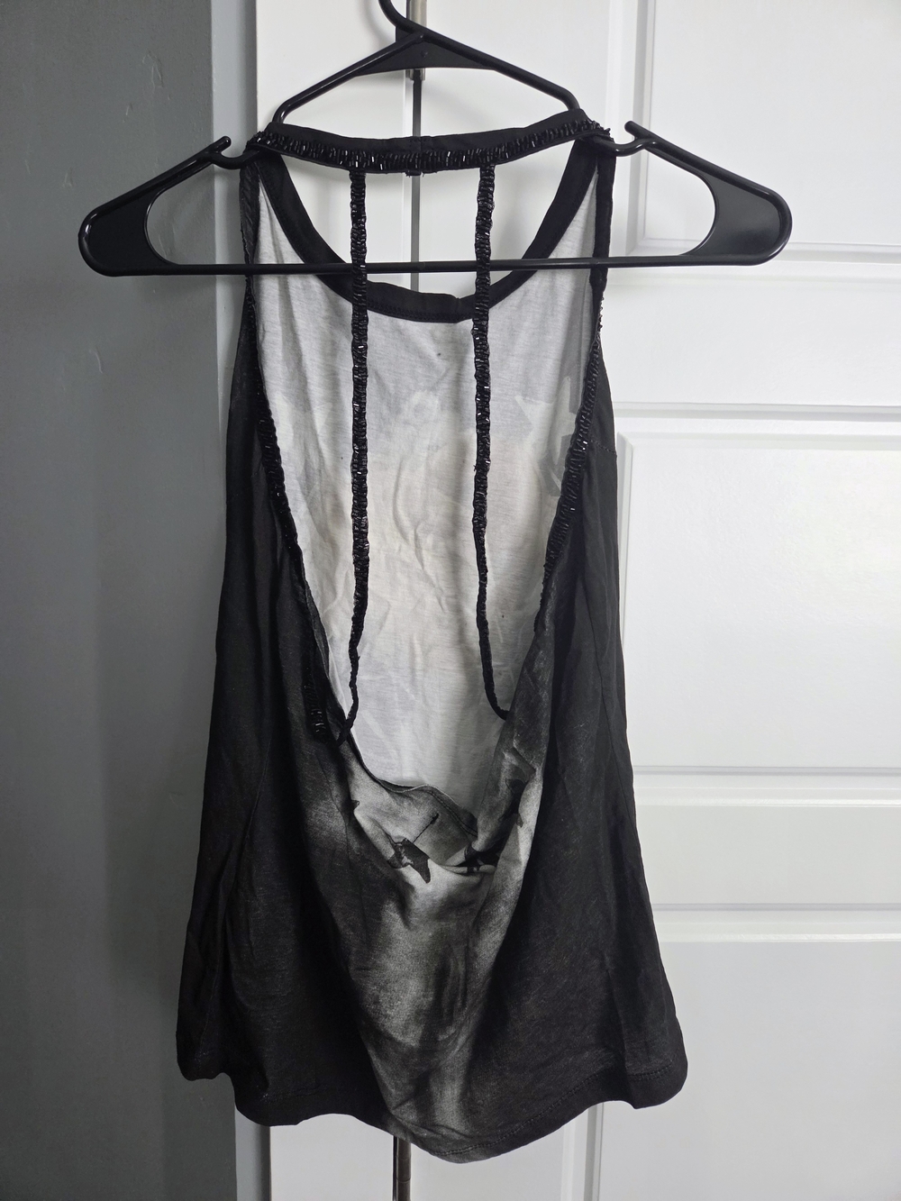 Black Beaded-Strap Halter Camisole with Rose Graphic - Picture 12 of 16
